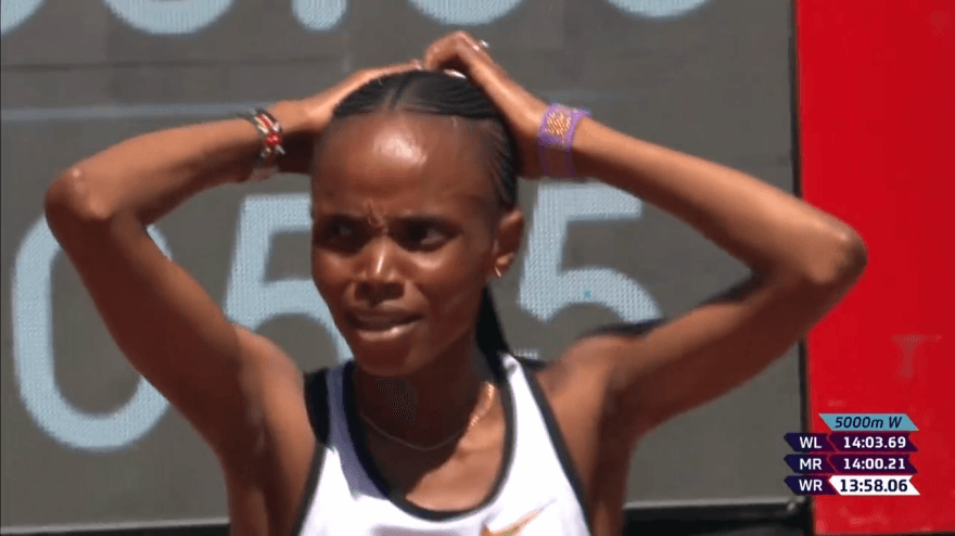 Chebet, world record in women's 5000m: first woman under 14'