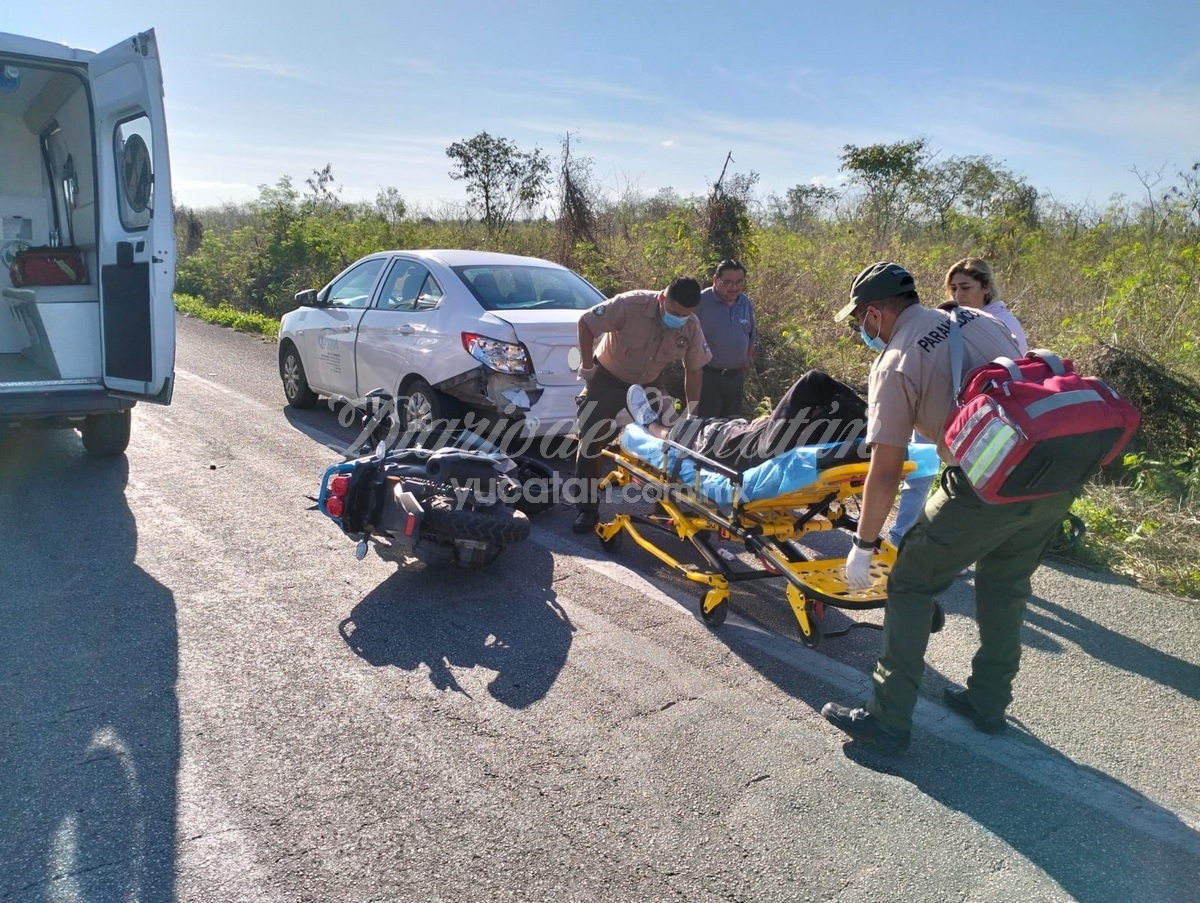 Motociclista lesionado en un accidente en la carretera Mérida-Motul