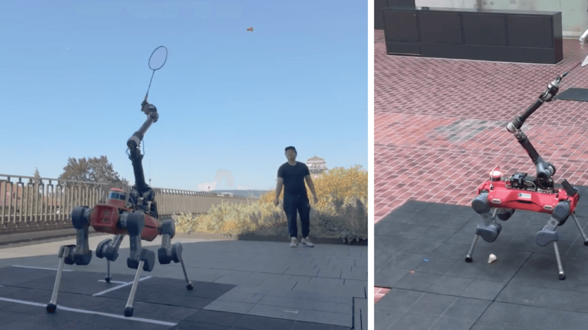 A lab develops an AI-trained robot that plays badminton with humans.