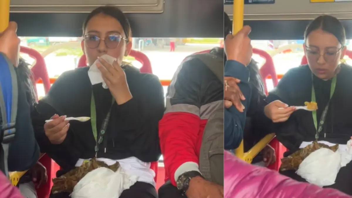 Mulher viraliza nas redes sociais por comer tamale em um ônibus da TransMilenio: 'Que desrespeito!'