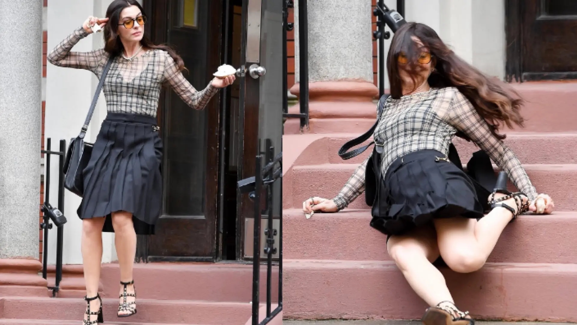 Anne Hathaway cai no set de 'O Diabo Veste Prada 2' e viraliza: "Estou bem!"