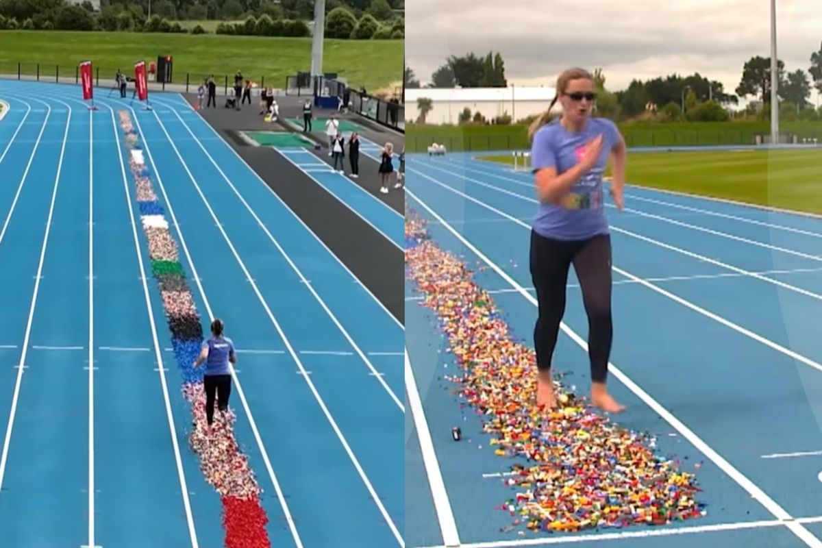 Mom goes viral after running barefoot for 100 meters covered in Lego pieces