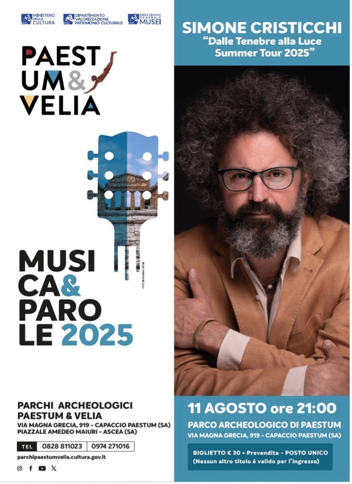 Simone Cristicchi in Paestum met "Van duisternis naar licht": een reis door muziek, poëzie en theater.