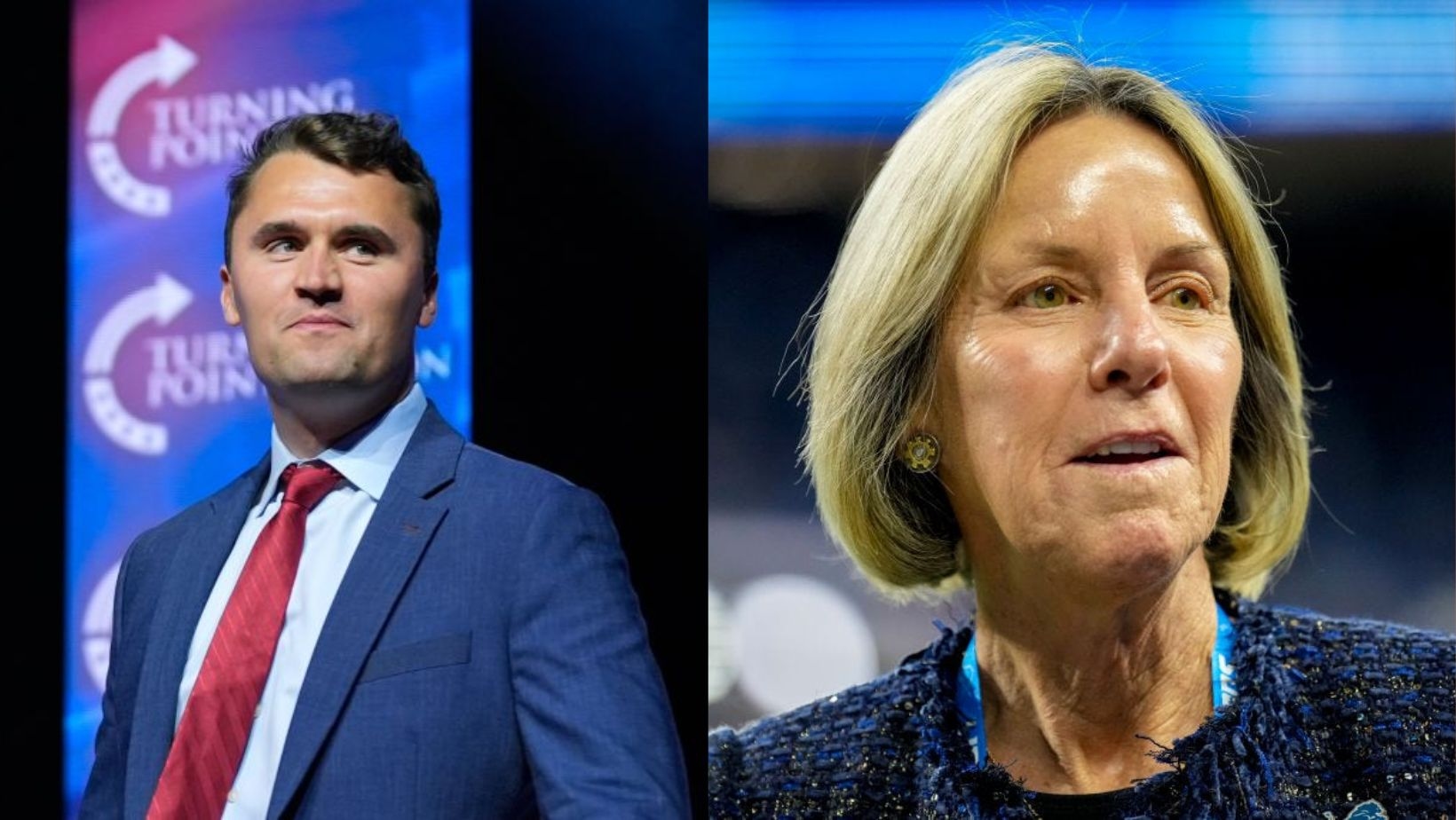 Feitencheck: Detroit Lions-eigenaar Sheila Ford Hamp Charlie Kirk ontkracht handdoekdistributie