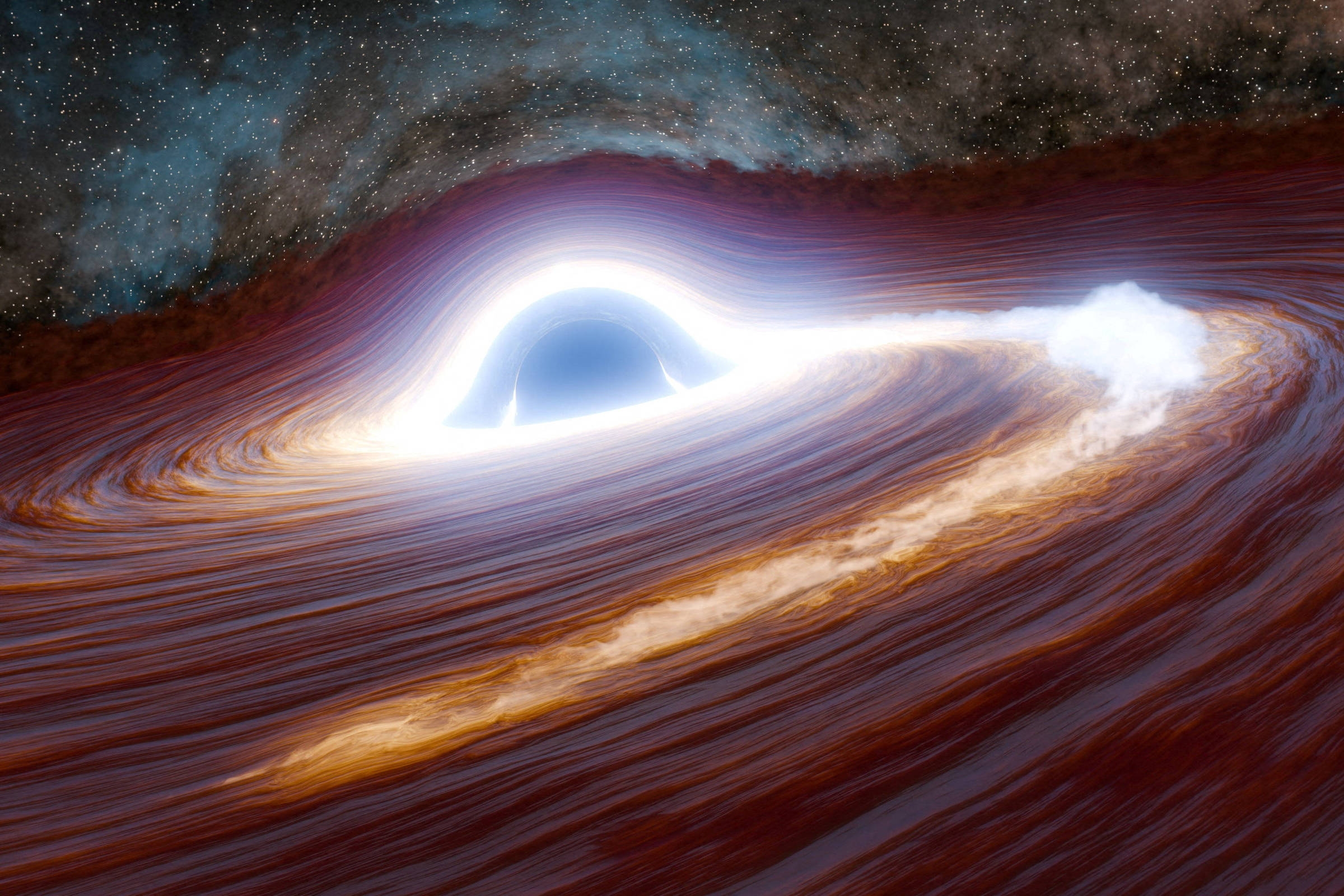 Un agujero negro devorador de estrellas desata una explosión energética sin precedentes.